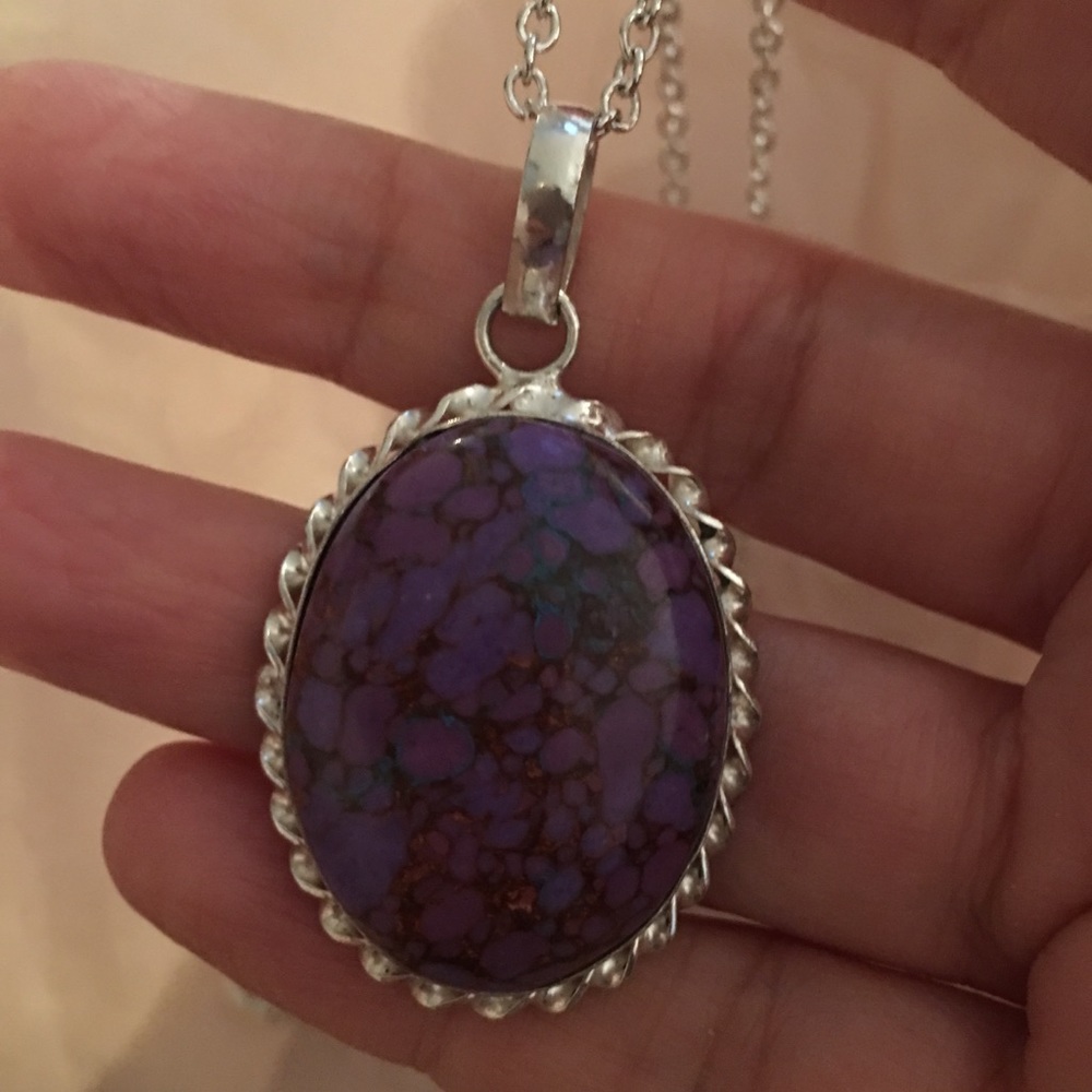Solid Sterling Silver Purple Jasper Pendant - image 2